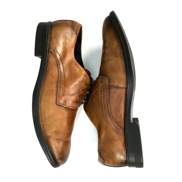 Ecco Melbourne Tie Oxford Dress Shoe Amber Brown Men’s Size EU 45 US 11 - Picture 9 of 12